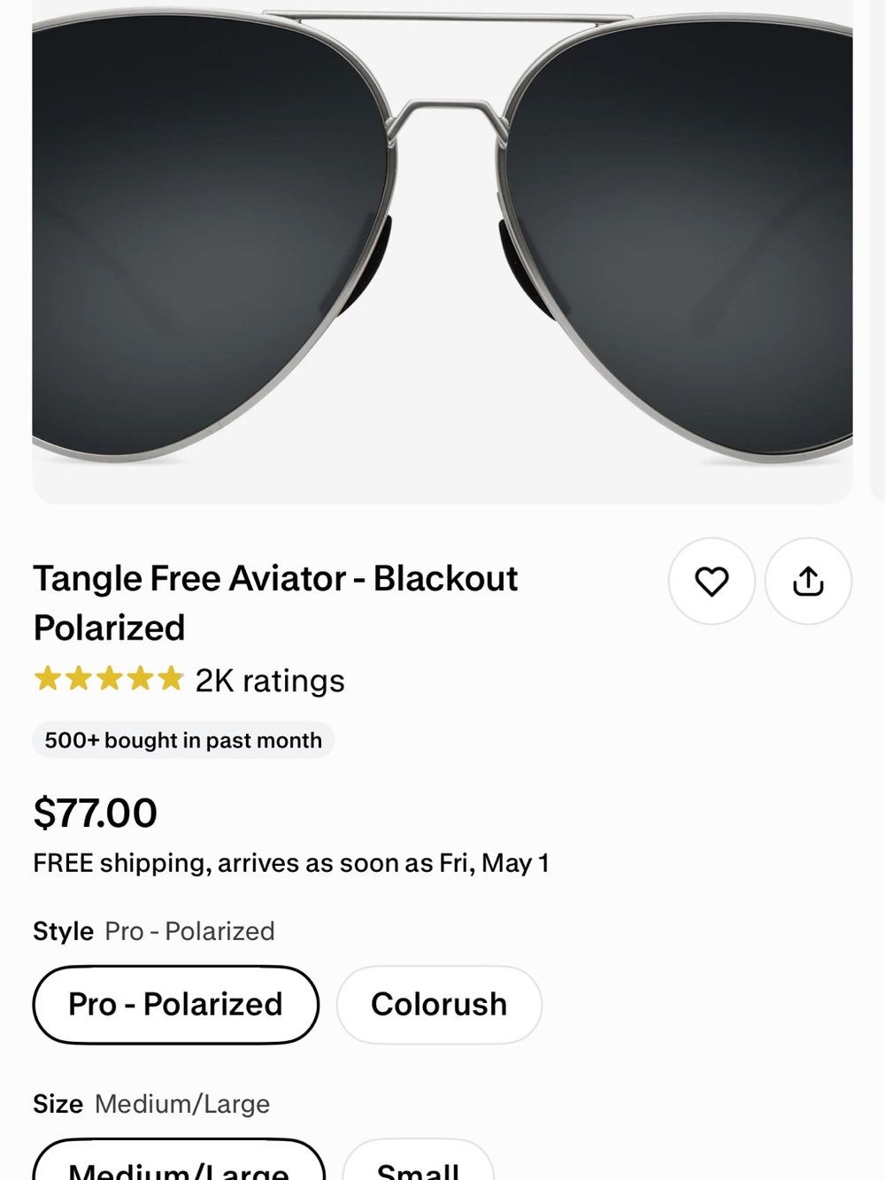 Tangle Free Aviator Sunglasses - Blackout Polarized
